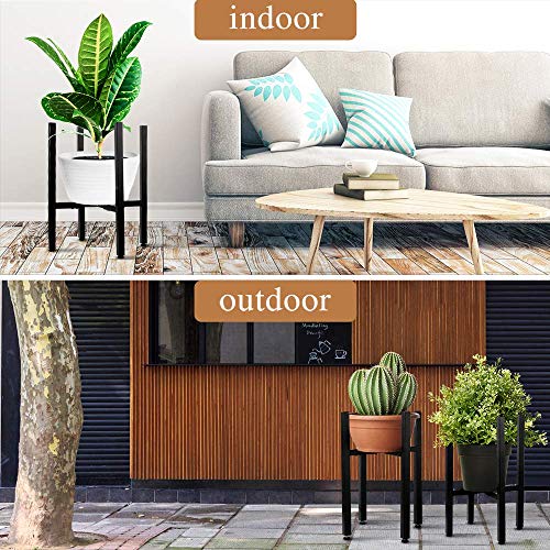 PHUNAYA 3 Pack Adjustable Plant Stands,Mid Century Metal Planter Stand Fit Width 8 10 12 Inch Pots,Free Tall & Low Plant Pot Holder,Modern|Black|Indoor|Outdoor|Set of 3|