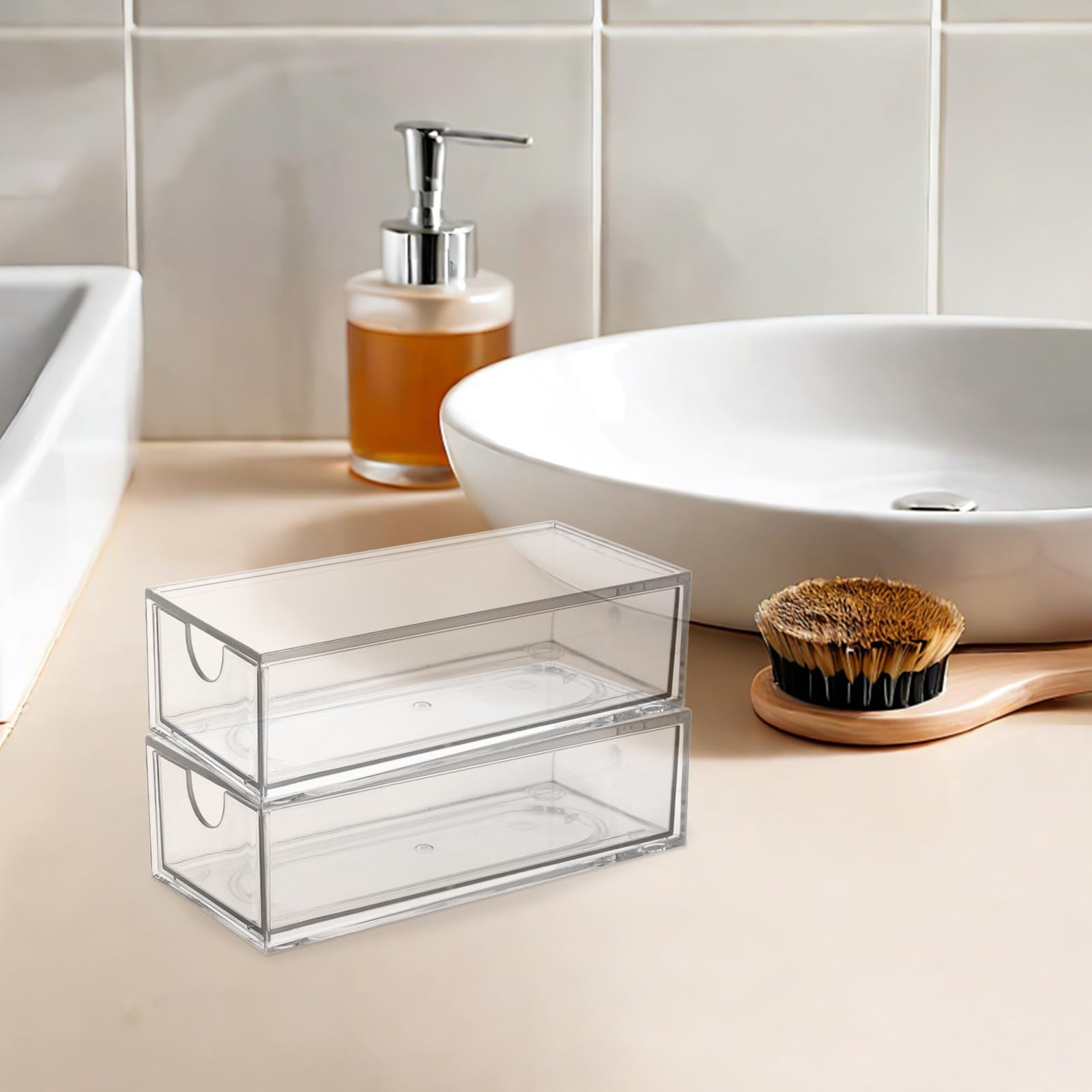 Set 4 Scatole Portaoggetti Trasparenti Impilabili per Accessori Chioma 4 Cassetti, Organizer Piccolo per Fasce ed Elastici, Contenitore Multiuso per Bagno, Armadio e Scrivania