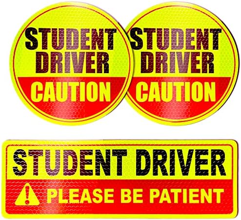 ZzuSoo Student Driver Magnet for Car,be Patient Student Driver Magnet Boys and Girls New Student Driver Sticker Safety Warning Red and Yellow Reflective Signs Movable 3 Pcs