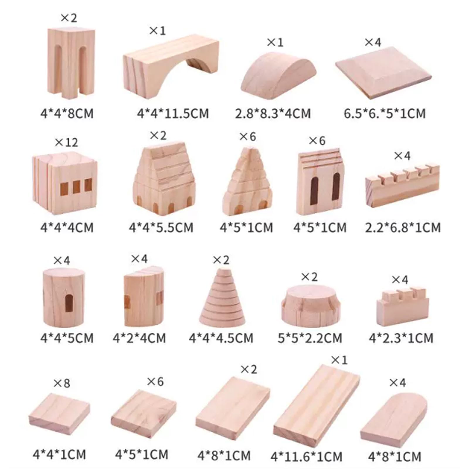 Set Blocchi Costruzione Legno Naturale Incompiuto Montessori Forma Castello | Giocattolo da costruzione in legno grezzo non verniciato e aperto, blocchi STEM per immaginazione creativa