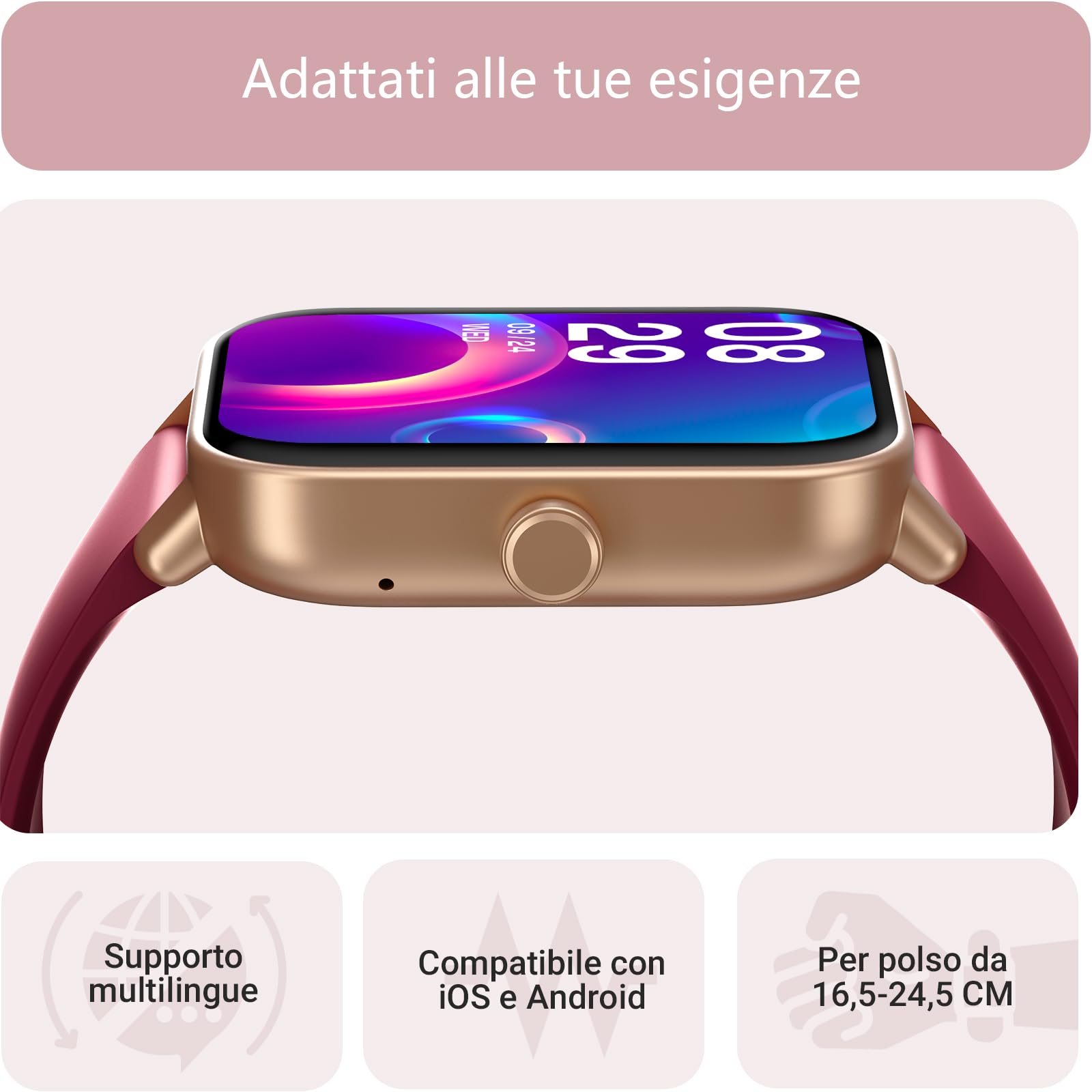 Gydom Smartwatch Donna, 1.8" Orologio Smartwatch Chiamate, Fitness Tracker con Contapassi Cardiofrequenzimetro SpO2, 110 Modalità Sport, Monitoraggio Sonno, Impermeabile IP68 per iOS Android Rosso