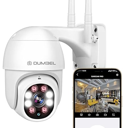 Dumbel CosmoX CareCam Pro Smart Pan Tilt WiFi/Wireless Outdoor CCTV Camera Full Hd | Colored Night Vision | Up to 128 Gb Microsd Card Slot | Motion Detection (360 Outdoor)