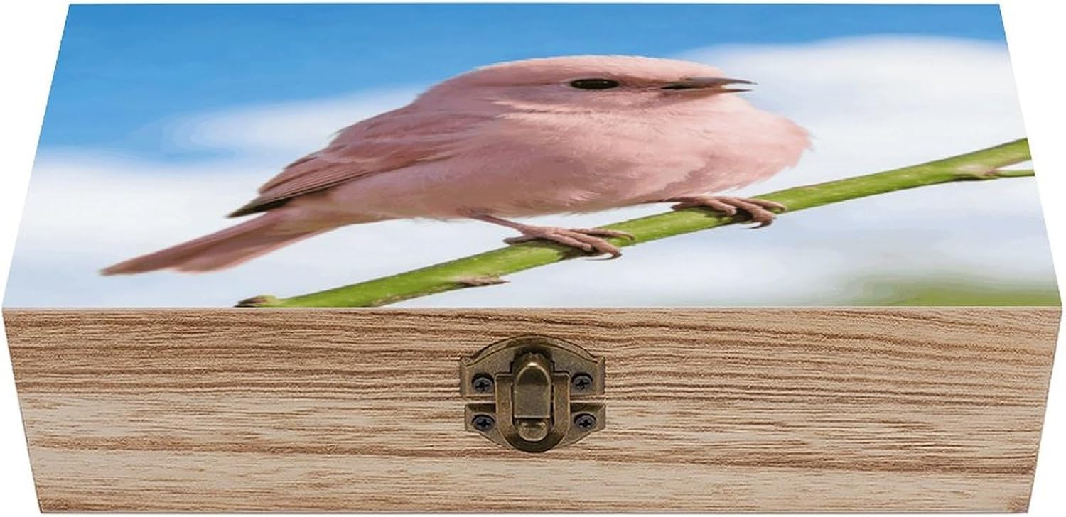 Cute Pink Bird Wood Box Rectangular Organizer Box