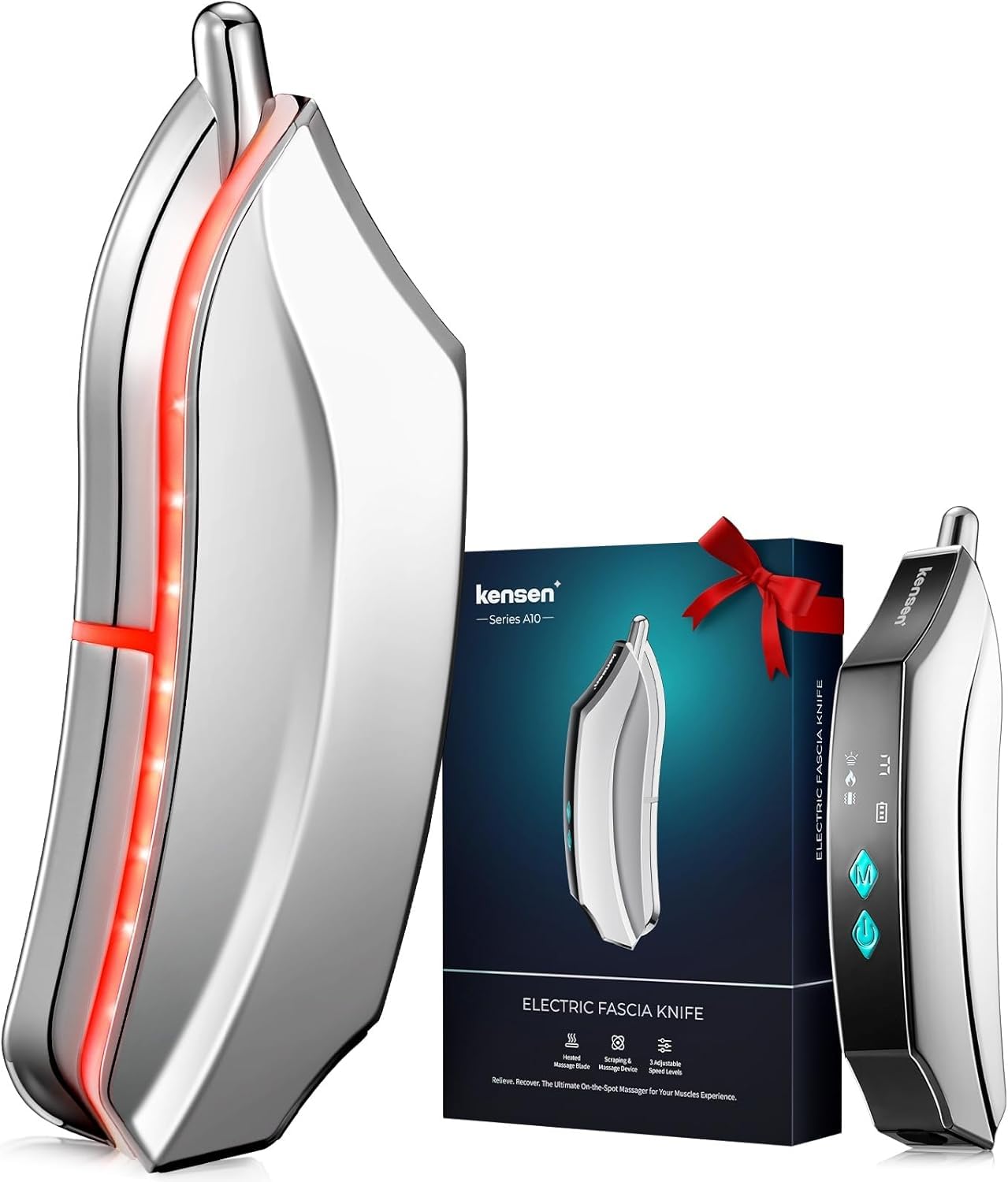 kensen Heated Muscle Scraper Tool - Electric Fascial Knife for Deep Tissue Massage with Light-Care 4 Modes 3 Heating 3 Vibration Levels Soothing Whole