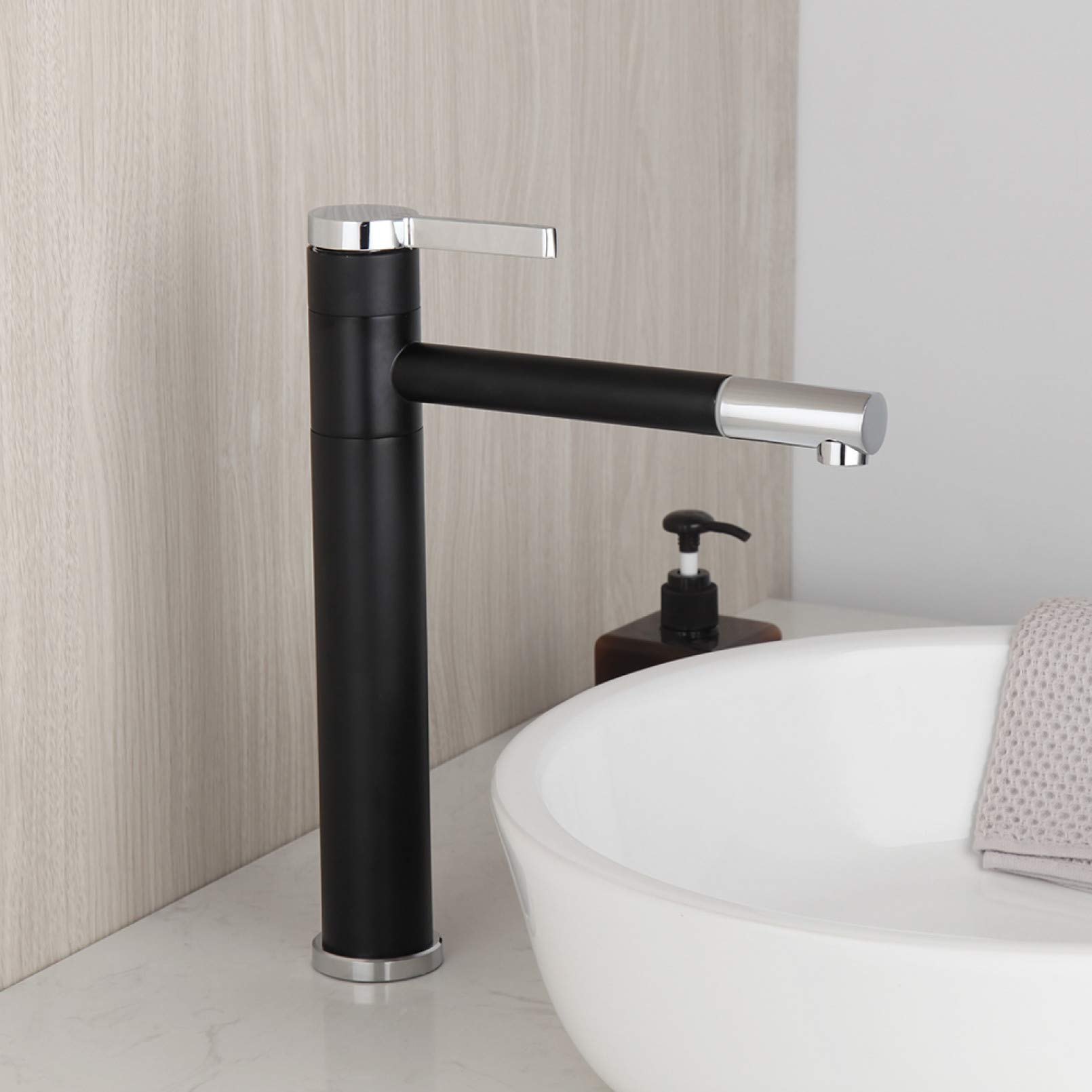 HCFYAUIS 360° Swivel Bathroom Sink Faucet Single Handle Deck Mount Hot & Cold Mixer Tap for Basins & Bathtubs Modern Design Easy Installation Chrome Finish