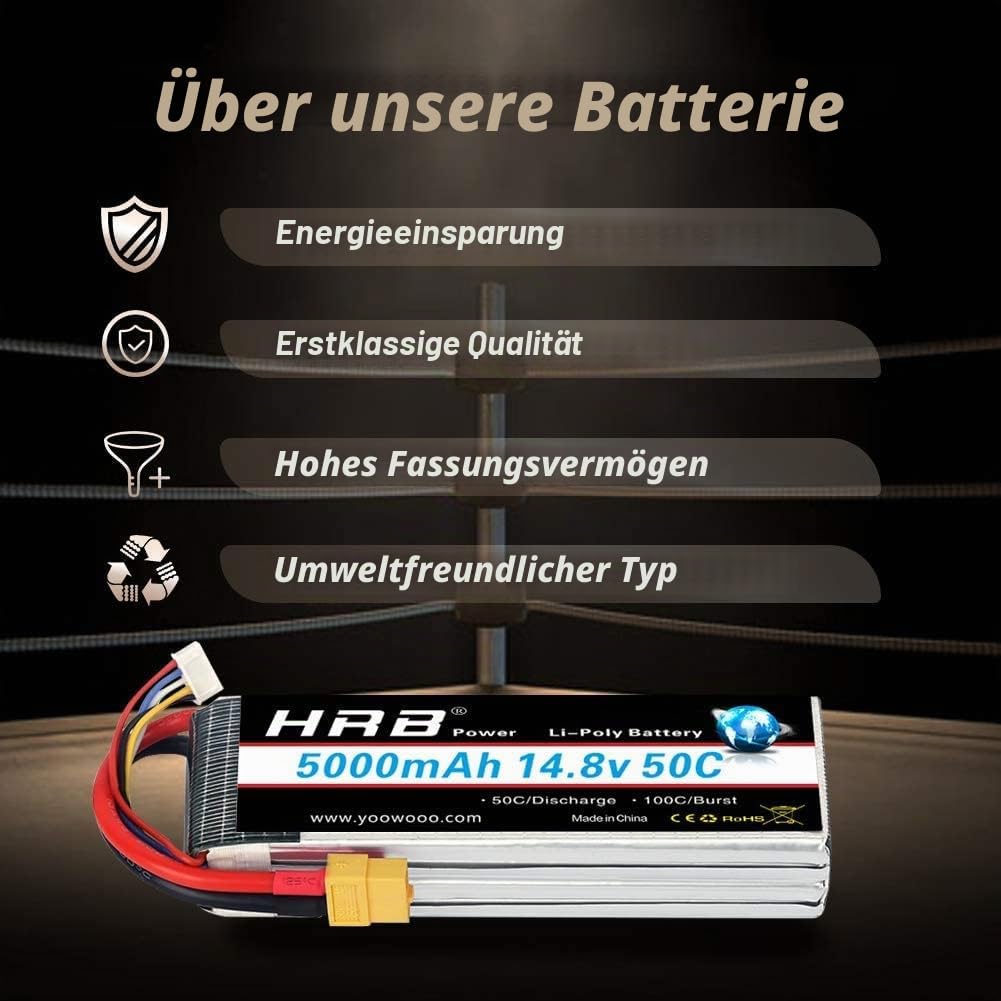 HRB 4S 14.8V 5000Mah 50C Lipo-Batterie mit xt60-Steckern für RC Flugzeug RC Hubschrauber RC Auto RC LKW RC Boot UAV Drohne