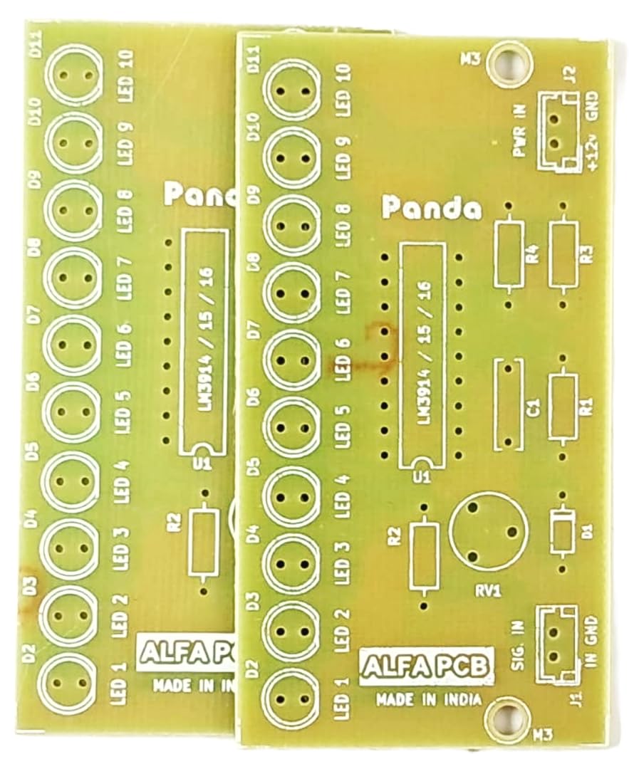 Alfapcb LM3914 LM3915 10 LED VU Meter Sound Level indicator Board for Audio Amplifiers - PCB only - Pack of 2-image-43