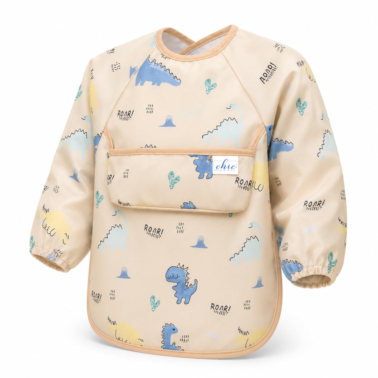 Chic Buddy Baby Long Sleeve Bib, Toddler Children's Leak-Free Bib with Sleeves, Washable/Lightweight/Wipeable (6-24 Months) waterproof Apron Shirt with Pocket (Wander)-image-18