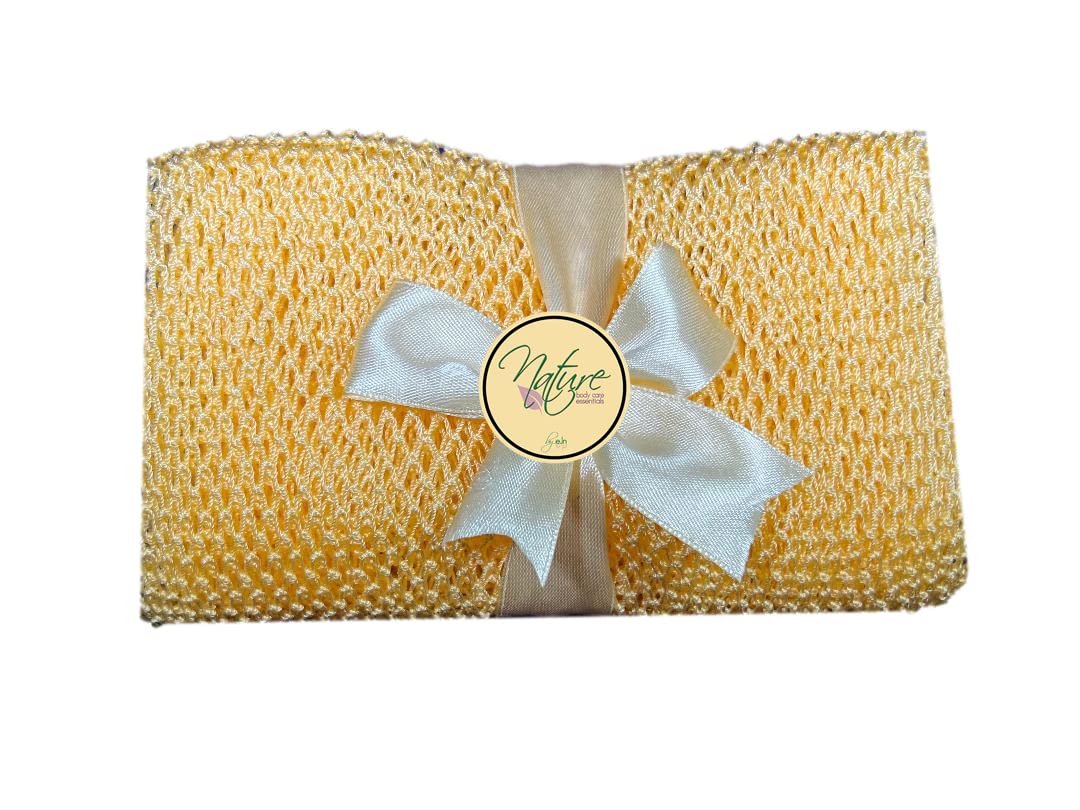 Net Bath Sponge, Customized N1 Weave, Long, Skin Exfoliation, African, Ghana, Porous, Stretches Horizontally to Approximately 49" (Golden Apricot)
