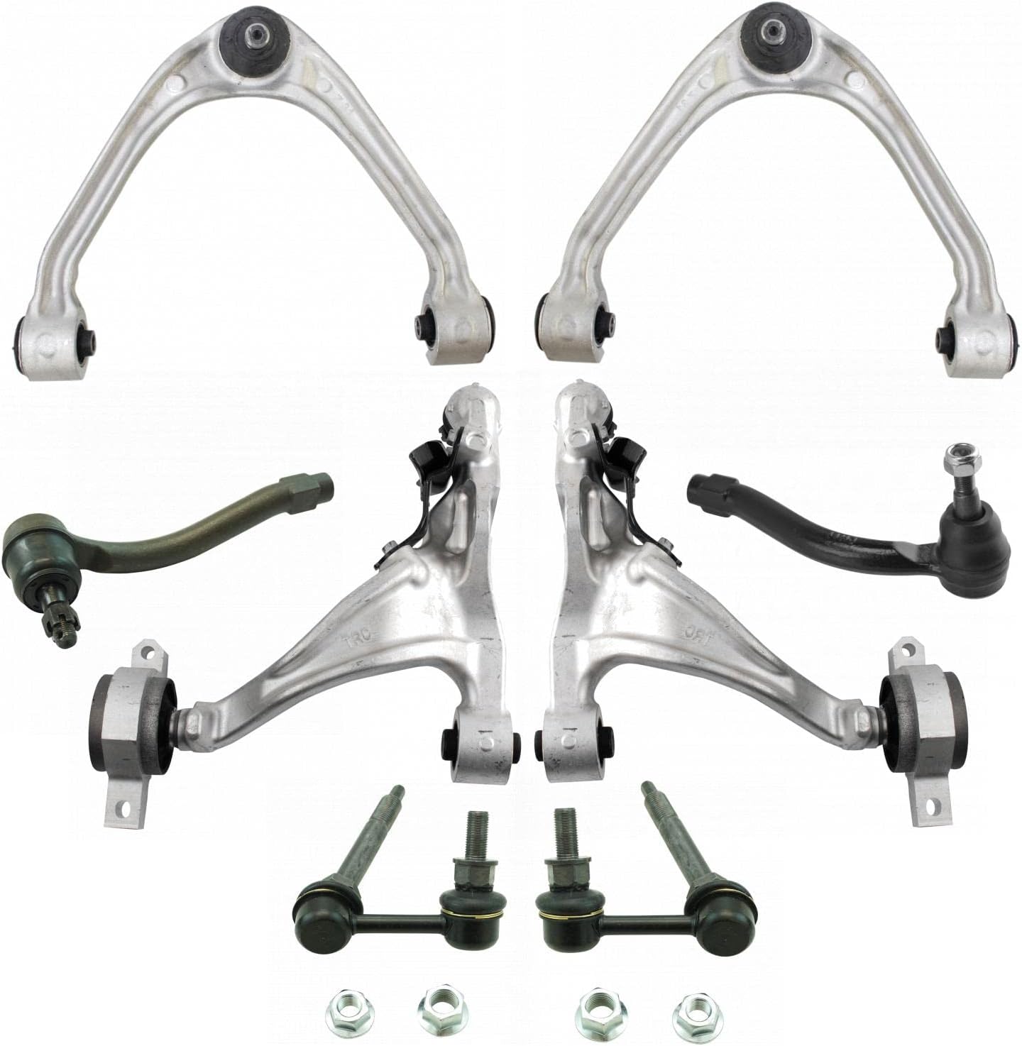 TRQ Front Steering & Suspension Kit Control Arm with Ball Joint Sway Bar Stabilizer Link Tie Rod Compatible with 2011-2012 INFINITI G25 2007-2008 G35 2009-2013 G37 2015 Q40