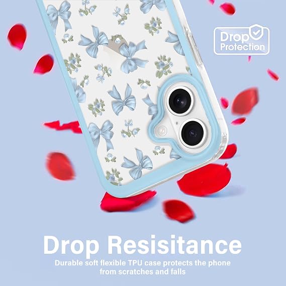 for iPhone 16 Bow Case Clear Ribbon Bowknots Pattern