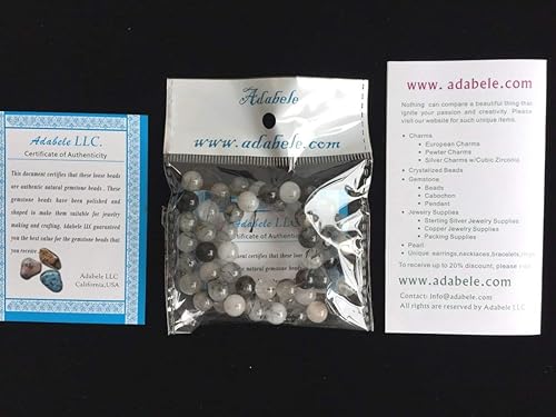 Miniatura 2 de Adabele - 90 piedras preciosas curativas rutilladas de cuarzo negro natural de 0.157 in (0.16 pulgadas) de cuentas redondas pequeñas, espaciador de