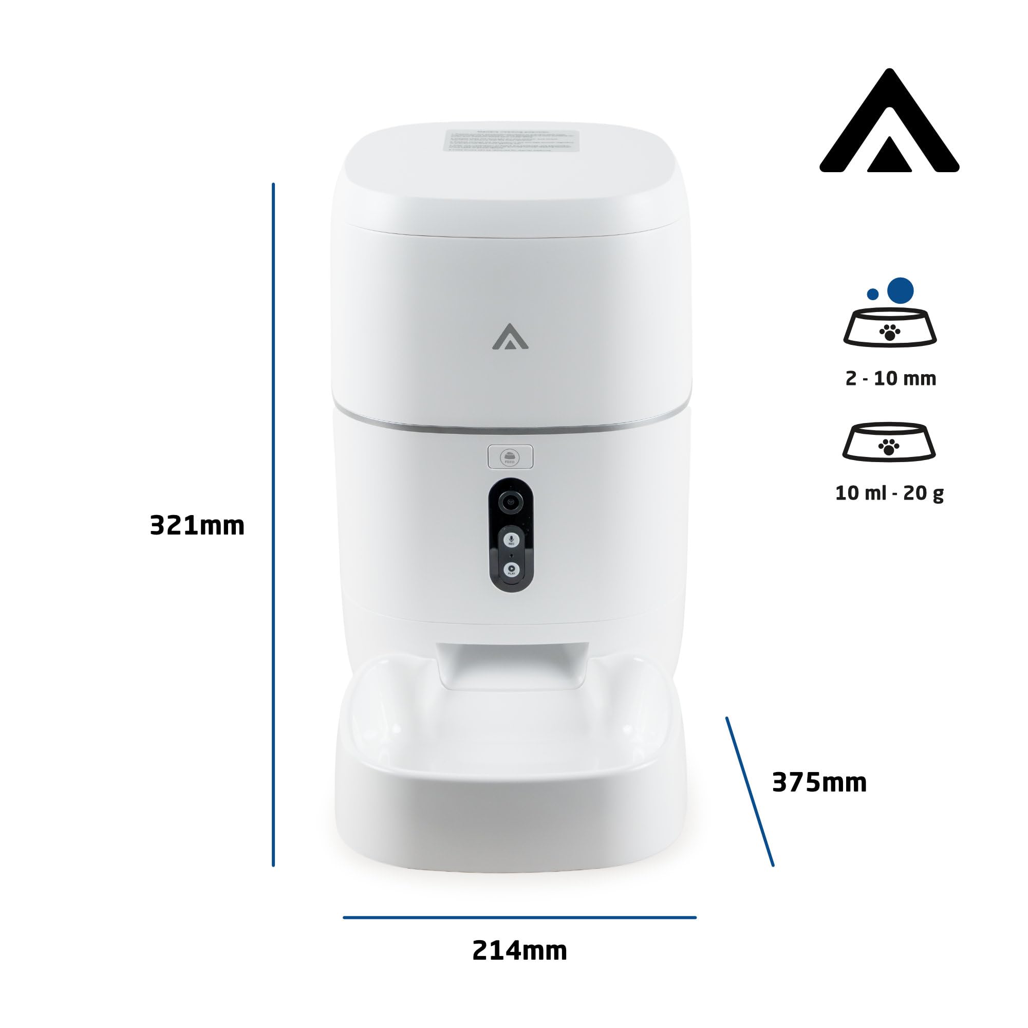 Distributore automatico - 6 Litri - Telecamera 3MP, Wifi e App - Programmazione del cibo, audio bidirezionale, visione notturna, ricarica USB-C o batterie. Per gatti e cani - Mod. PF-BL6