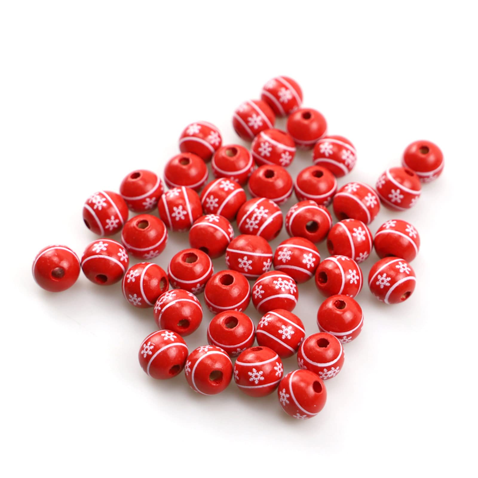 Tsophreniq 50pcs / lot 16mm Christmas Natural Wooden Beads Snowflakes Pattern Spacer Loose Beads for Jewelry Making Round Wood Balls with Hole for