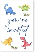 Vista 2 de Soiceu Juego de 20 invitaciones para fiesta de tercer cumpleaños con sobres de dinosaurio 3-Rex de acuarelas