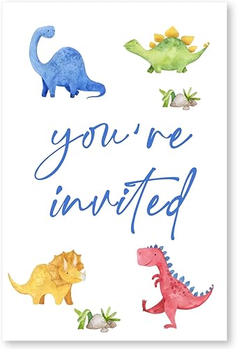 Miniatura 2 de Soiceu Juego de 20 invitaciones para fiesta de tercer cumpleaños con sobres de dinosaurio 3-Rex de acuarelas