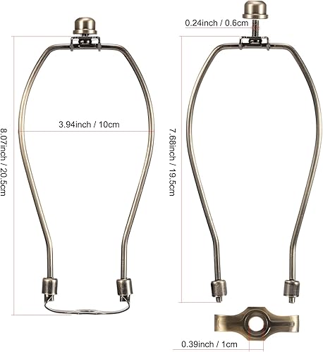 Miniatura 2 de Lámpara arpa de 8 pulgadas, repuesto de latón antiguo ligero con remate y base de sillín desmontable 38, juego de 2 accesorios de iluminación DIY