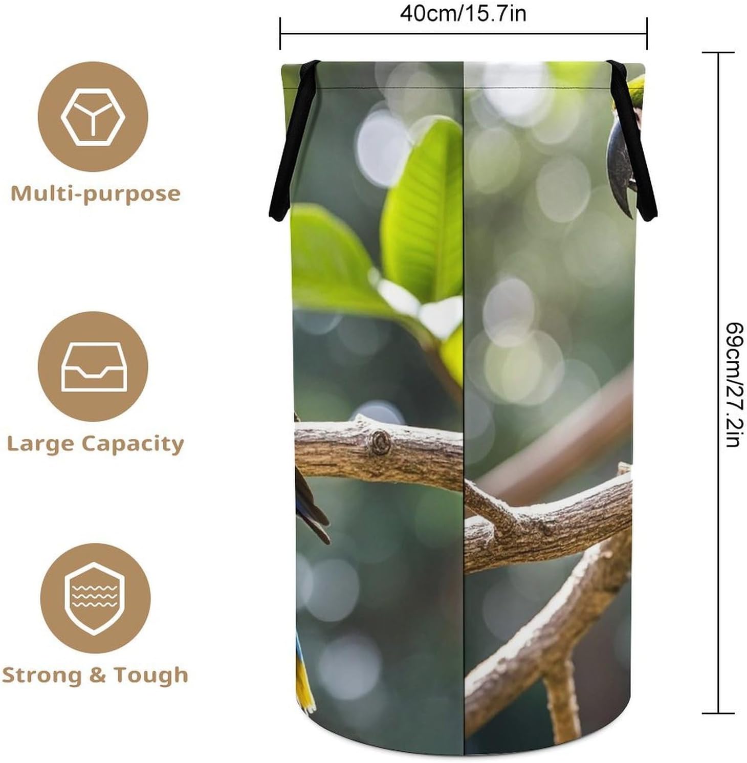 Parrot Laundry Hamper Large Collapsible Laundry Basket with Handles Waterproof Clothes Hamper Portable Dirty Clothes Basket for Bedroom Laundry Room Closet Bathroom