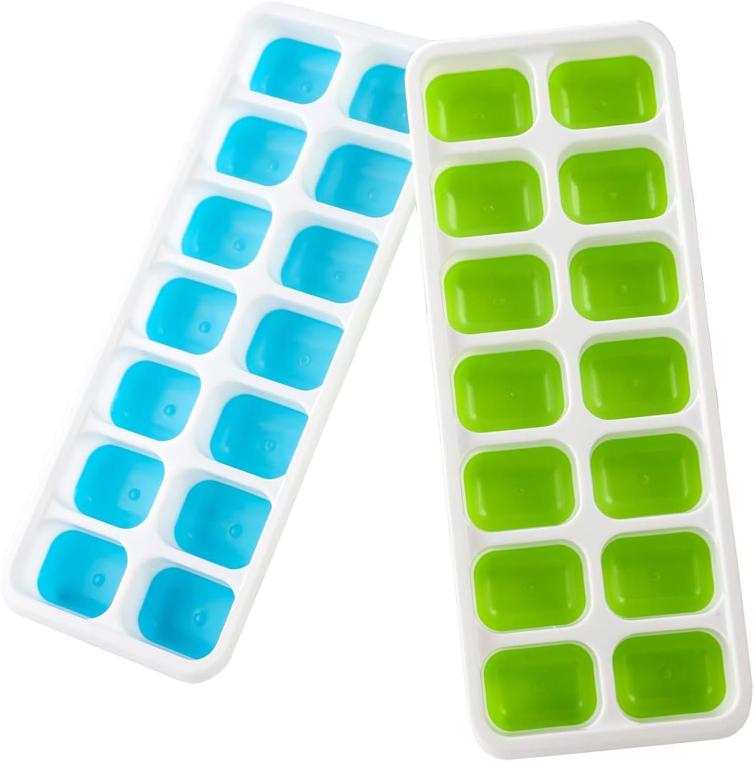 2 Packs ice Cube Trays Silicone Easy Release Reusable Clear Flexible 14-Ice Trays with Spill-Resistant Removable Lid