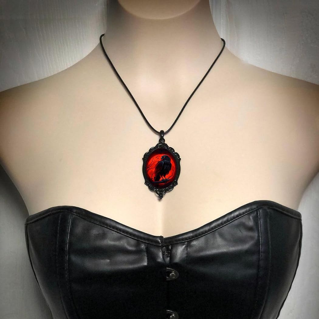 Gothic Bat Glass Pendant Necklace for Women Vintage Gothic Rope Chain Witch Bat Choker Dark Punk Style Necklace Victoria Emboss Necklaces Mystic Witch Jewelry Accessories - Image 2