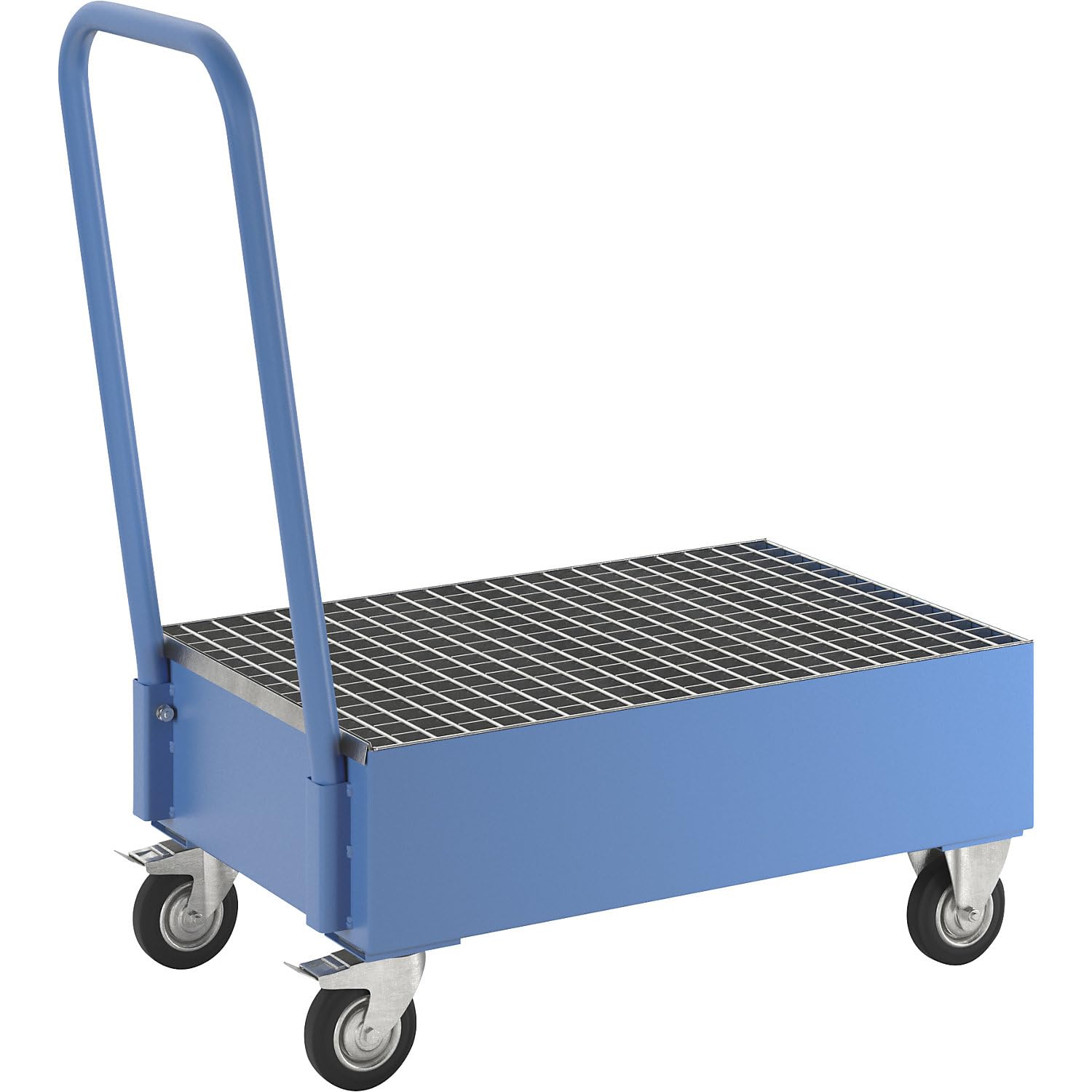 eurokraft | Fahrbare Auffangwanne aus Stahlblech | LxB 800 x 500 mm | 2 x 60-l-Fass stehend | Blau RAL 5012