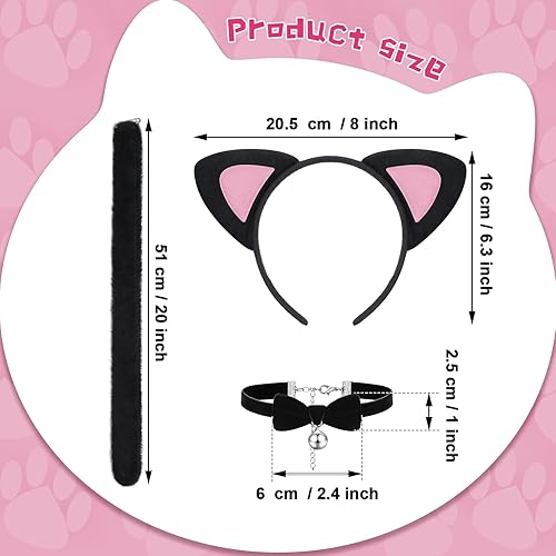 Miniatura 2 de Juego de 4 piezas de disfraz de gato de Halloween para niñas, diadema con orejas de gato, cola, corbatín, falda tutú para gatito, fiesta de