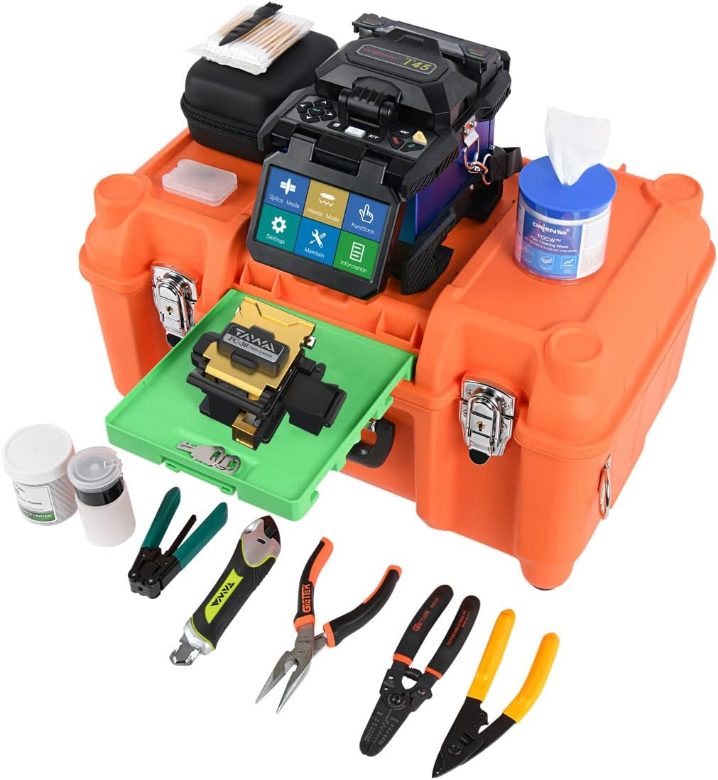 7s Fast Fusion Splicing Core Alignment SM Fusion Splicer Orientek T45 with 48,000 cutting cleavers