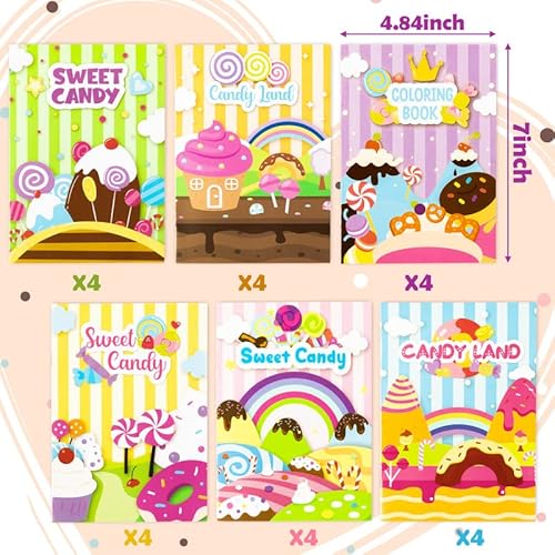 Angolio 24Pcs Candyland Kids Coloring Books Bulk Coloring Activity Books, Color Your Own Candy Land Diy Carfts For Boys Girls, Educational Toy Holiday Birthday Party Favors Goodie Bag Filler #TOP2