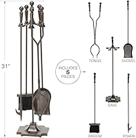 Vista 2 de Uniflame F-1634 - Juego de fuego de 5 piezas con asas de bola y base de pedestal, bronce