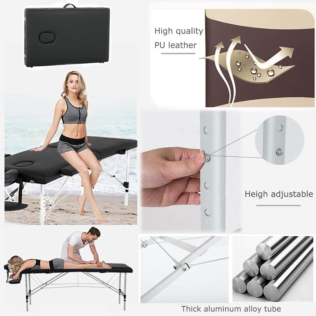 BestMassage Aluminium Massage Bed Portable Massage Table 24 inch Wide Lash Bed Height Adjustable 2 Folding Spa Table with Non-Woven Bag for Spa Footmassage Facial CareSpa Tattoo