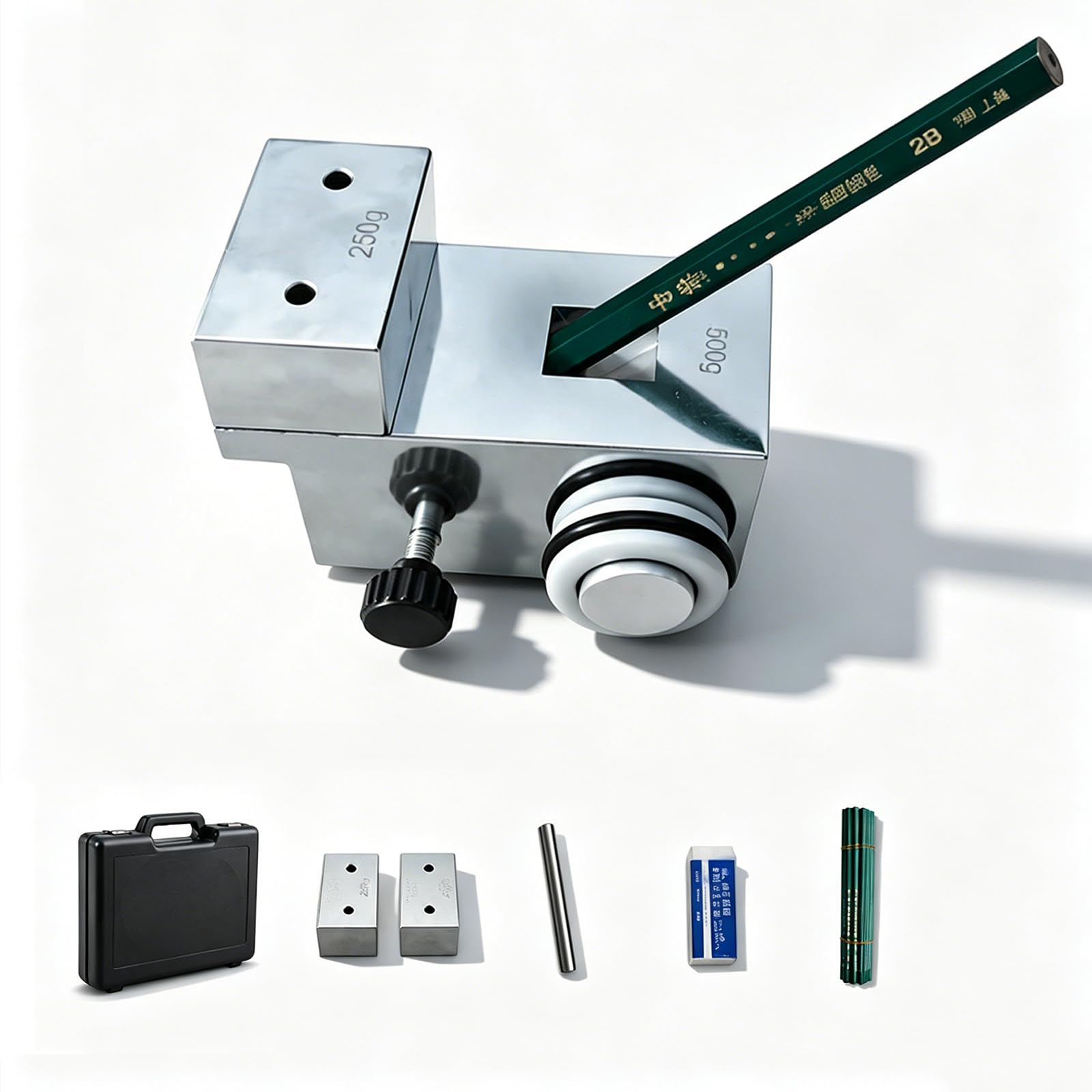 THYXGS Lab Pencil Indentation Hardness Tester, Scratch Hardness Test Pen, 45° Angle & 3-point Contact Structure, With 2 * 250g Weights, For Industrial Coating Film Scratch Testing (500g /750g/1000g)