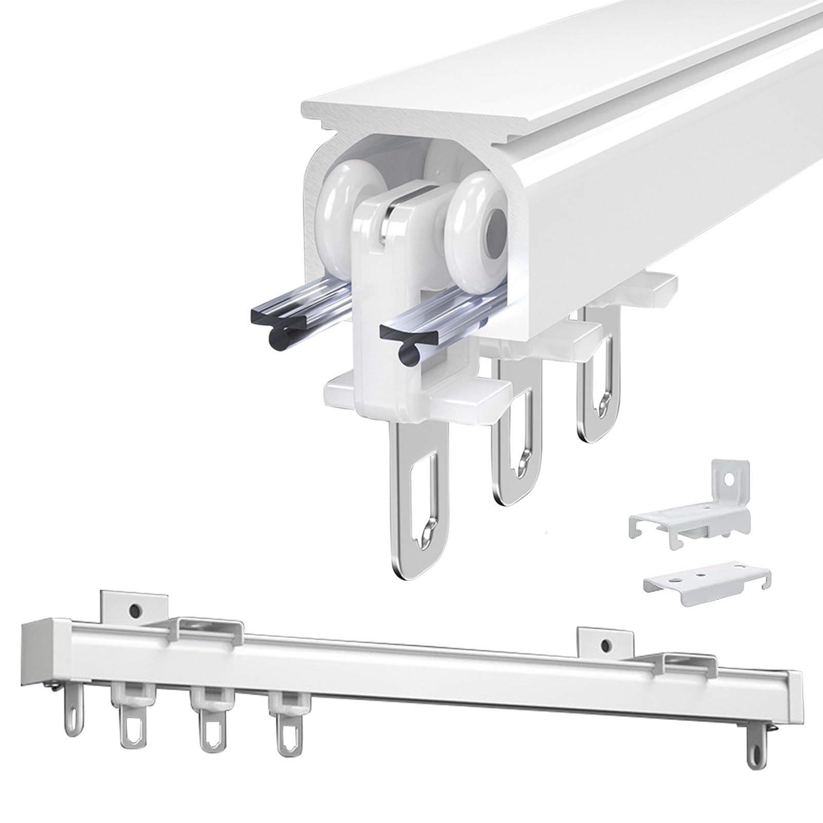 Curtain Tracks Aluminium Ceiling Track Ceiling Or Wall Mount For Windows And Room Divider Curtains, 50 100 200 350 400cm Curtain Track, Curtain Rail System With Runners(White,340cm/11.2ft)