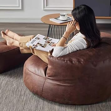 SXBCyan Bean Bag Chairs Cover for Adults Without Filler BeanBag Sofa Cover Faux Leather Beanbag Chair Ottoman Pouf Stool Corner Seat Footrest Furniture(Retro Brown,Single Sofa Cover)