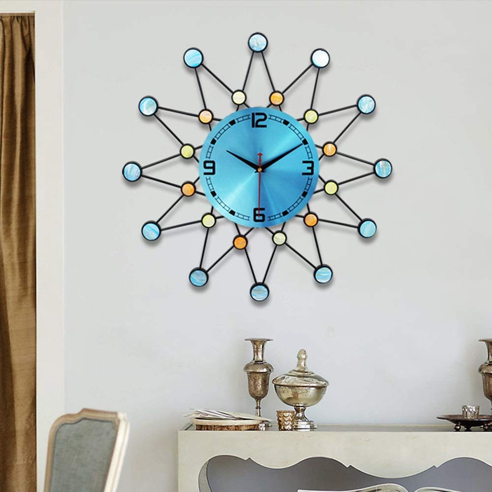 Zegary ścienne Nordic Blue Shell Clock Creative Fashion Handmade Arts Wnętrz Dekoracje Mute Kwarcowy Salon Wejście Wejście Urząd Domowy Dom 57 * 57cm