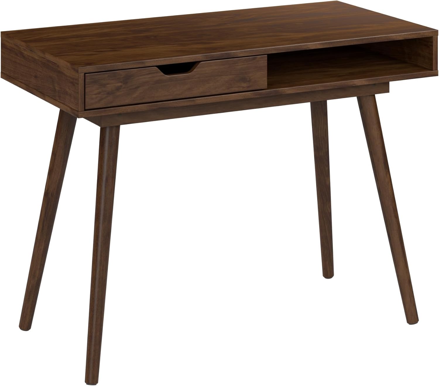 Bush Furniture Nora 40W Writing Desk Dark Walnut - Compact Home Office Desk with Storage Drawer & Shelf