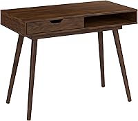 Bush Furniture Nora 40W Writing Desk Dark Walnut - Compact Home Office Desk with Storage Drawer & Shelf