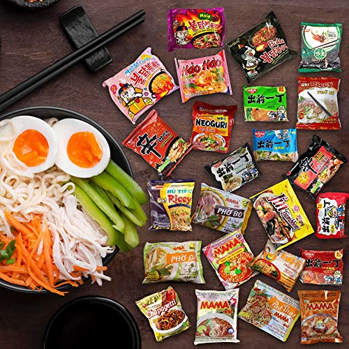 7Dipt Asian Instant Ramen Variety Bundle Care Package W/ Fortune Cookie & Chopsticks - (15 Pack Assorted, Each Different) #TOP4