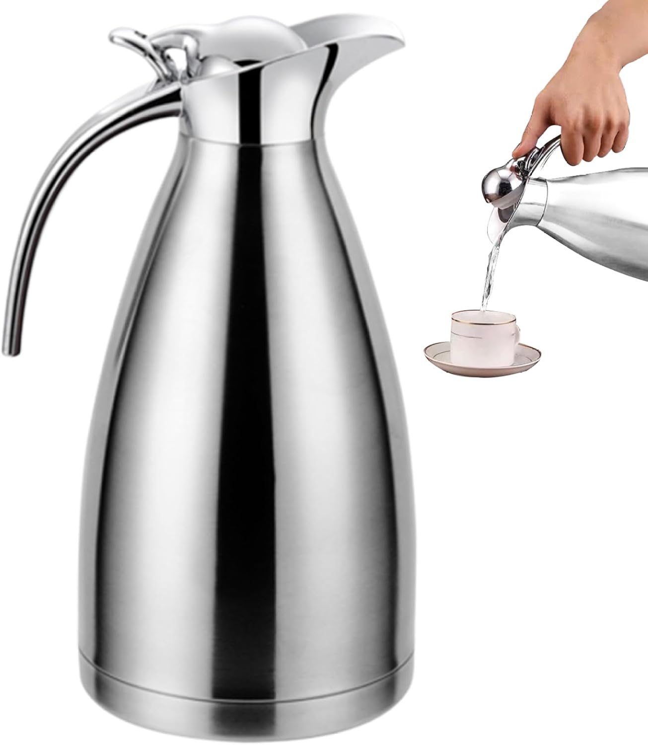 Thermal Coffee Carafe 2L Stainless Steel Coffee Carafe Insulated Carafe Keep Water Hot for 24 Hours Lakeage-Proof Insulated Water Jug for Coffee Beverage Dispenser