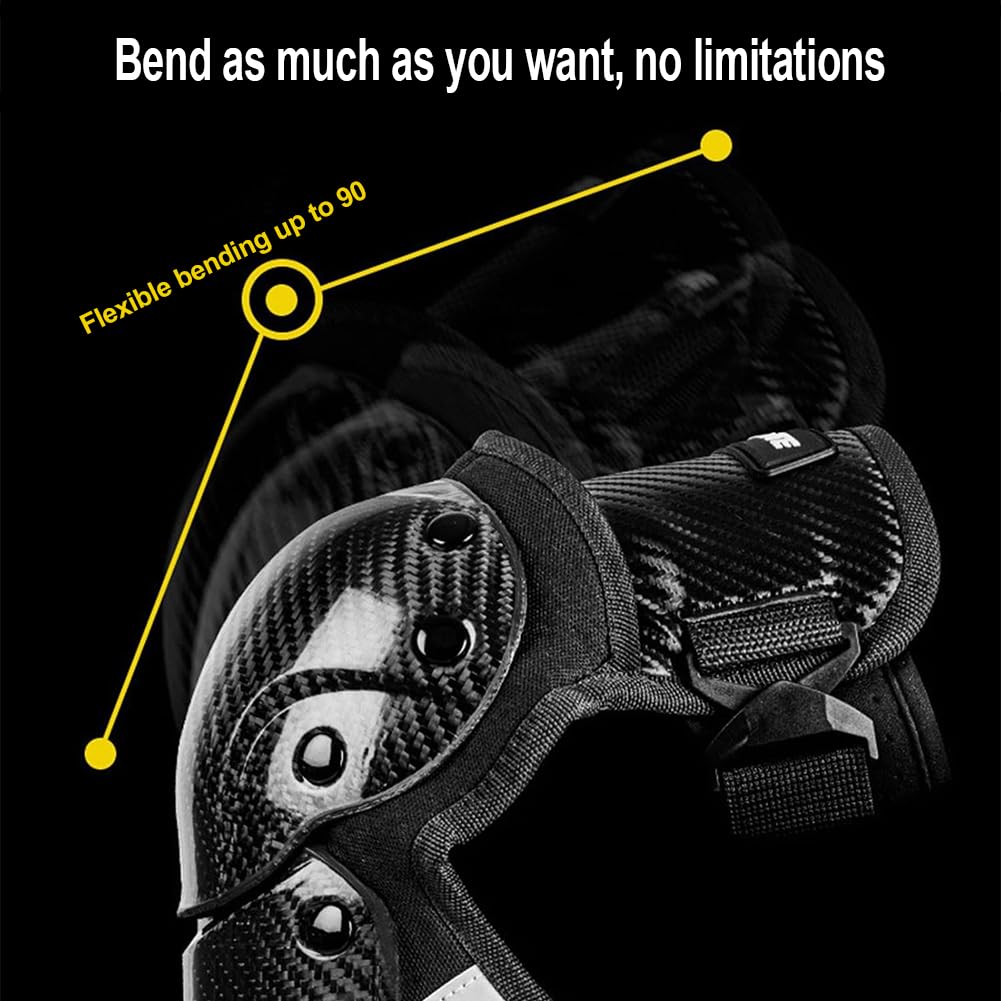 Motorrad Knieschoner, Kohlefaser Motocross Knie- / Ellbogenschützer Nachtreflexions-MTB-Knieschützer Sturzsicher für Snowboarden Reiten Skifahren Motocross Elbow Pads Knee Pads