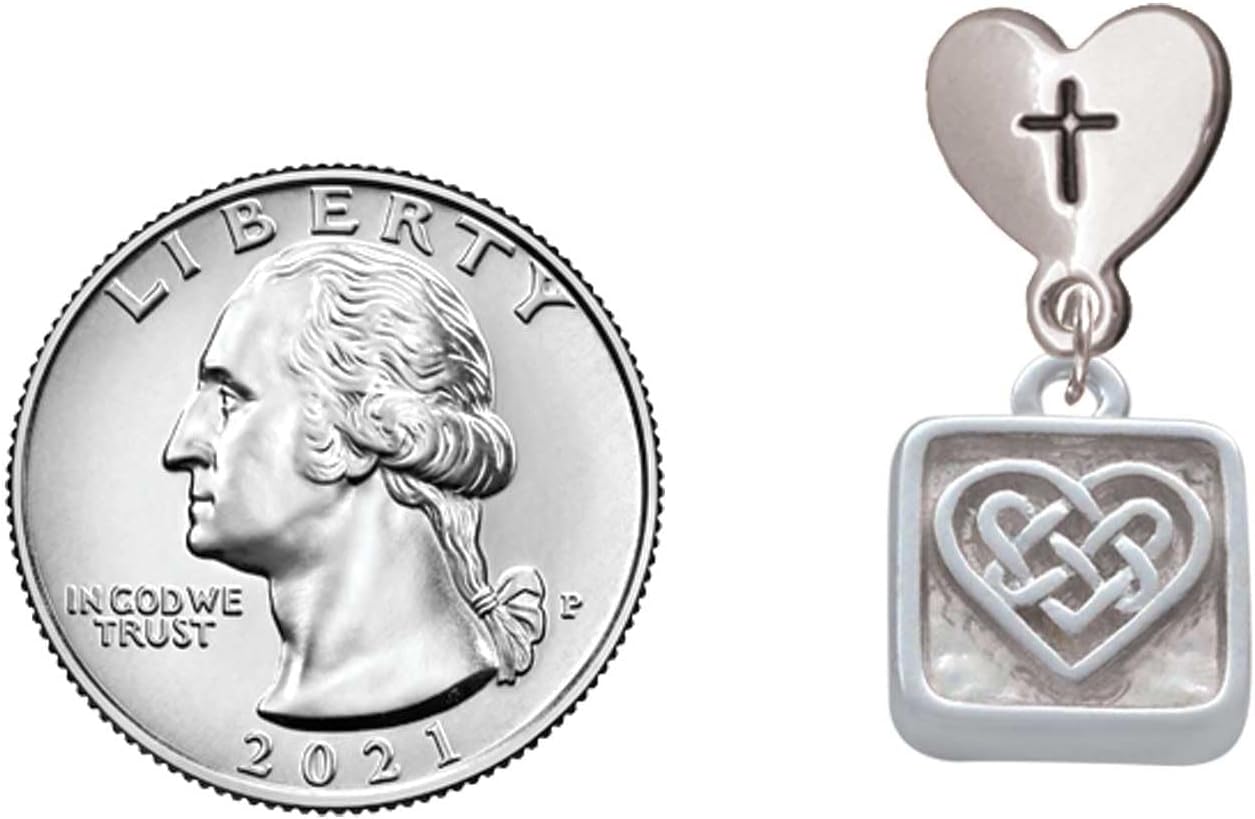 Delight Jewelry Silvertone Celtic Knot Heart - Square Seal Cross in Heart Post Dangle Earrings