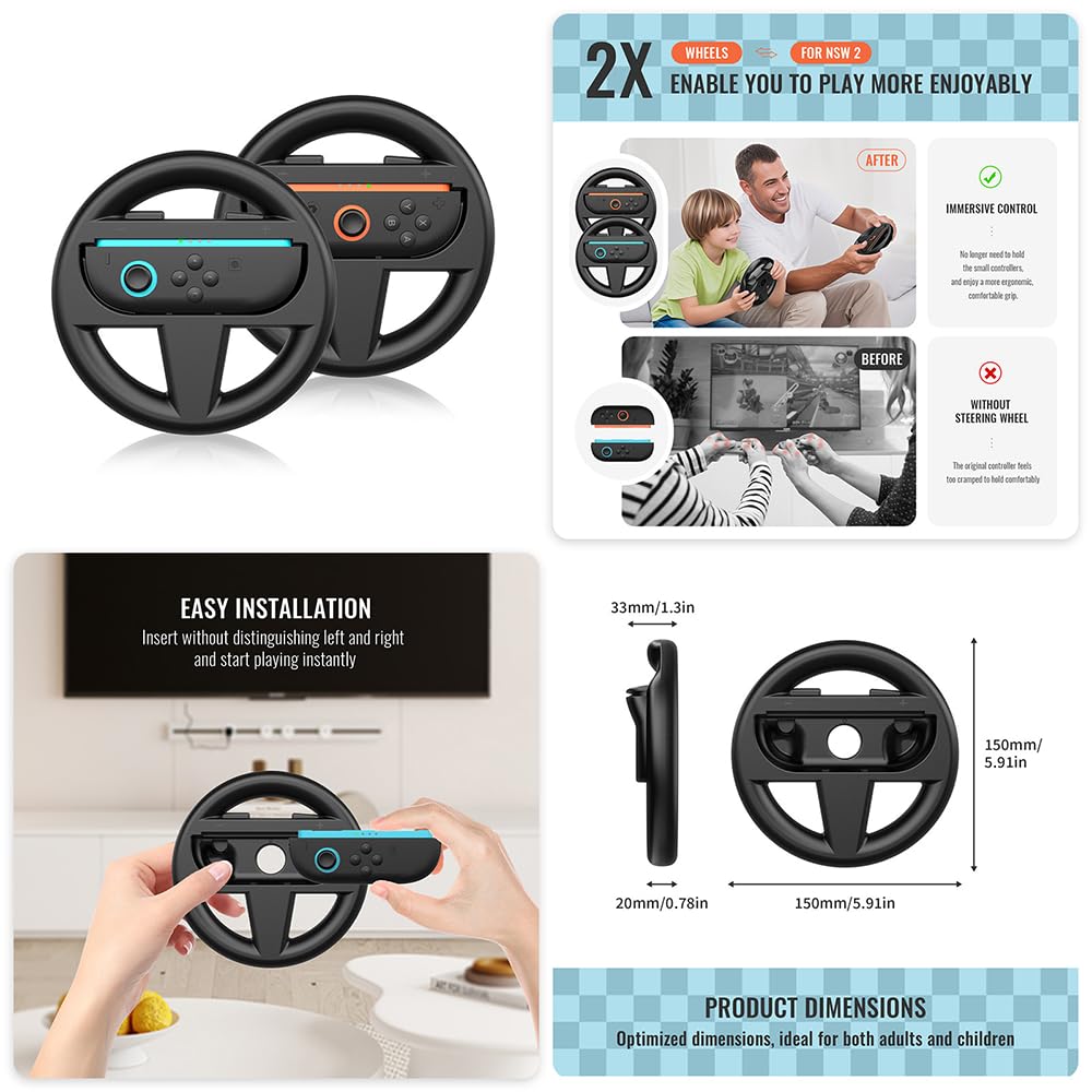 TEHAOUU Set sportivo quattordici in uno per Nintendo Switch 2: volante, manopole, polsini, mouse, custodia in cristallo e pellicola protettiva in vetro temperato