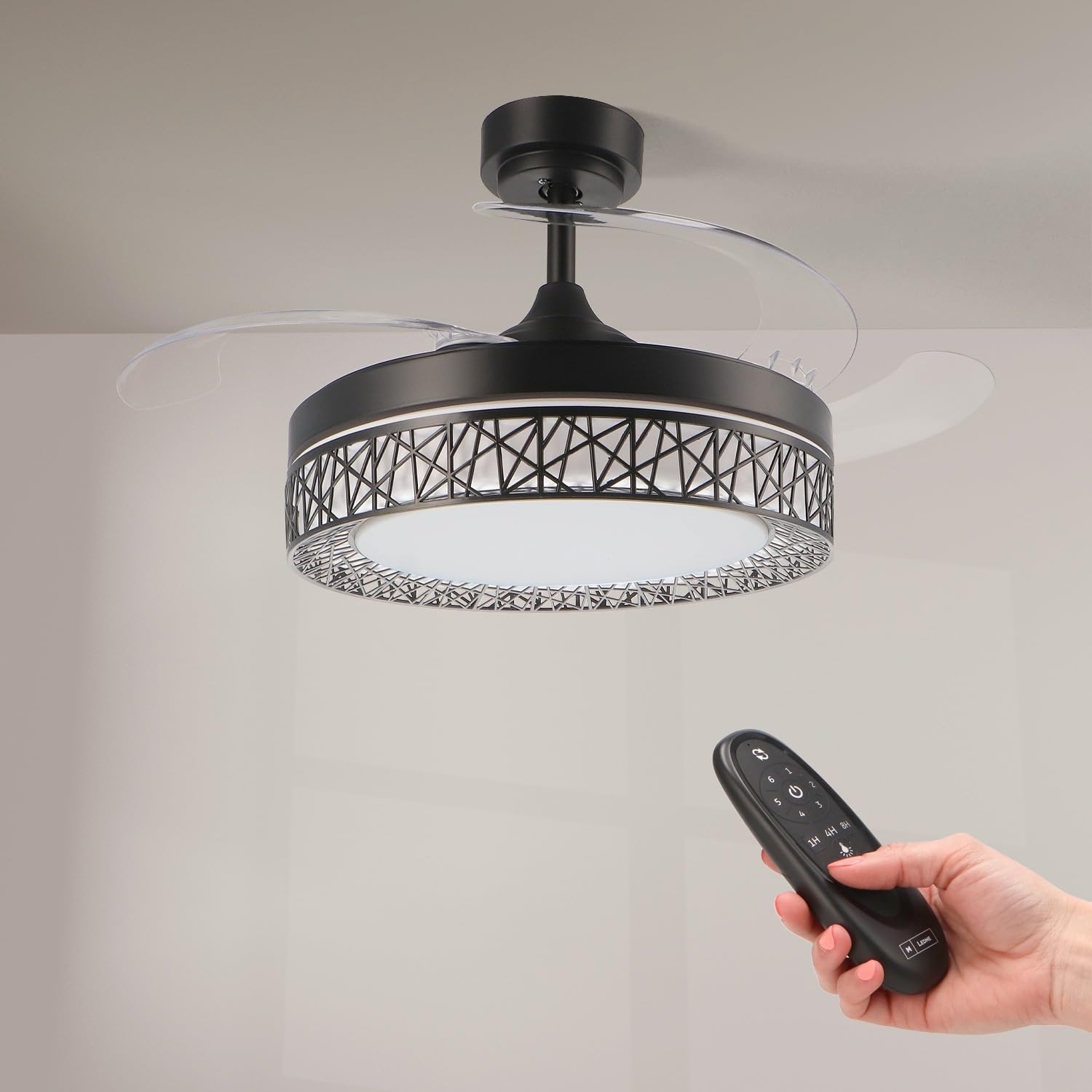 M mimotec - Ventilador de Techo Led White Aqua 66W con luz, mando a Distancia, Bajo consumo, motor DC 30W+Luz Led 36W, 6 velocidades, Silencioso, 4 Aspas desplegables, verano-invierno, temporizador — view 11