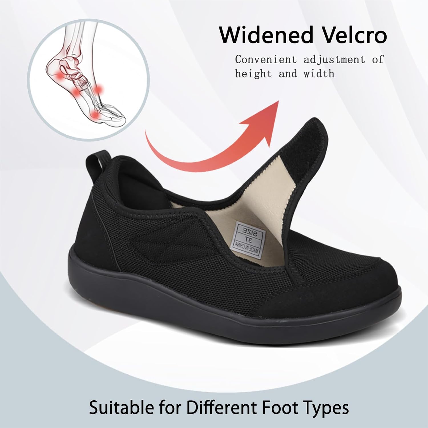 Womens Wide Diabetic Shoes Adjustable Walking Shoes Wide Width Sneakers for Arthritis Edema Swollen Feet Indoor Outdoor - Image 3