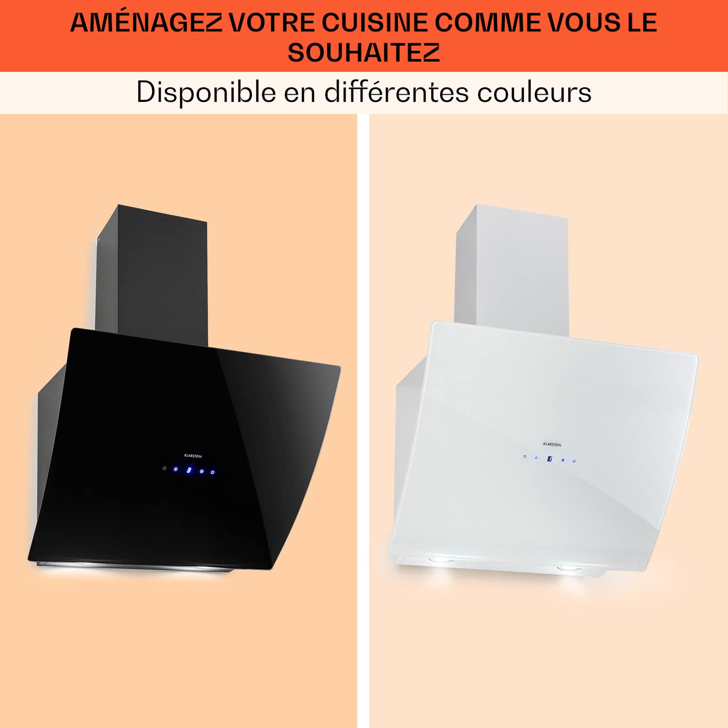 Klarstein Hotte Aspirante 60cm, Hottes de Cuisine Inclinées, Filtre de Hotte en Aluminium, Débit d'Air Puissant 641m³/h, LED, Ecran Tactile, Extracteur d'Air Silencieux, Efficace avec Evacuation