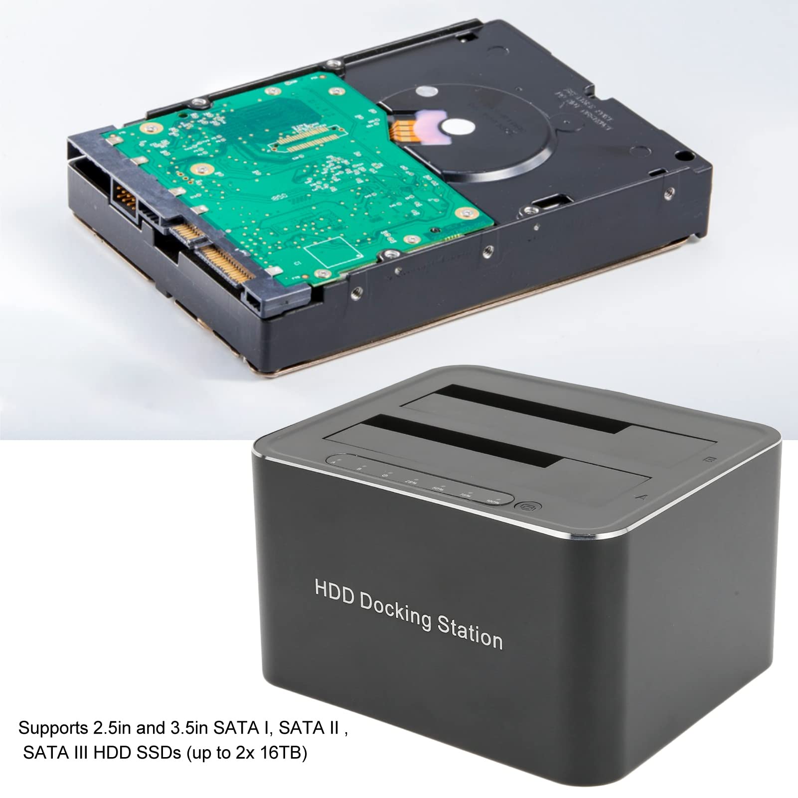 USB 3.0 do SATA Dual-Bay zewnętrzny stacja dokowania dysku twardego, obsługuje 2x 16 TB SSD, z funkcją klonu/duplikatora offline, wtyczką i odtwarzaniem dla 2.5 i 3.5 w HDD SSD SATA(EU)