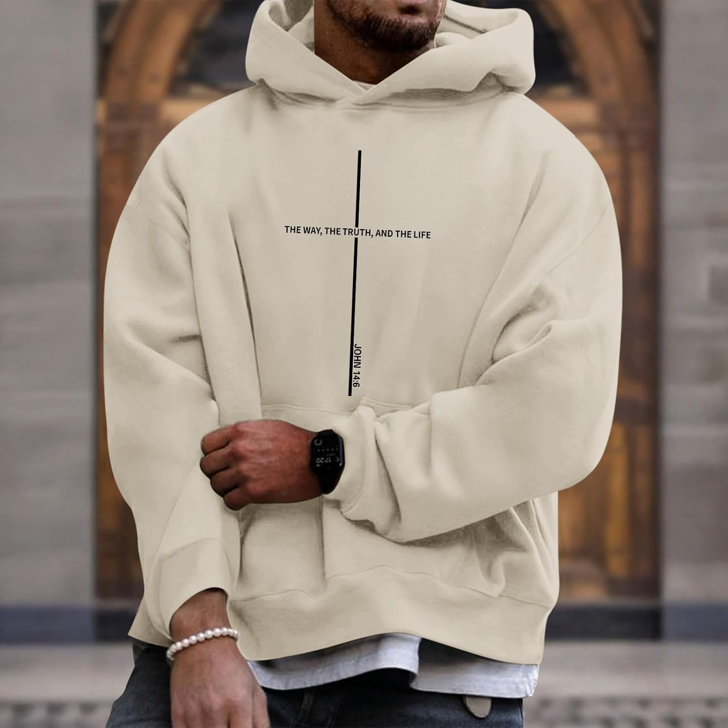 Christian Jesus Hoodie for Men Faith Religious Cross Bible Verse Sweatshirt God Graphic Oversized Pullover Tops - Image 3