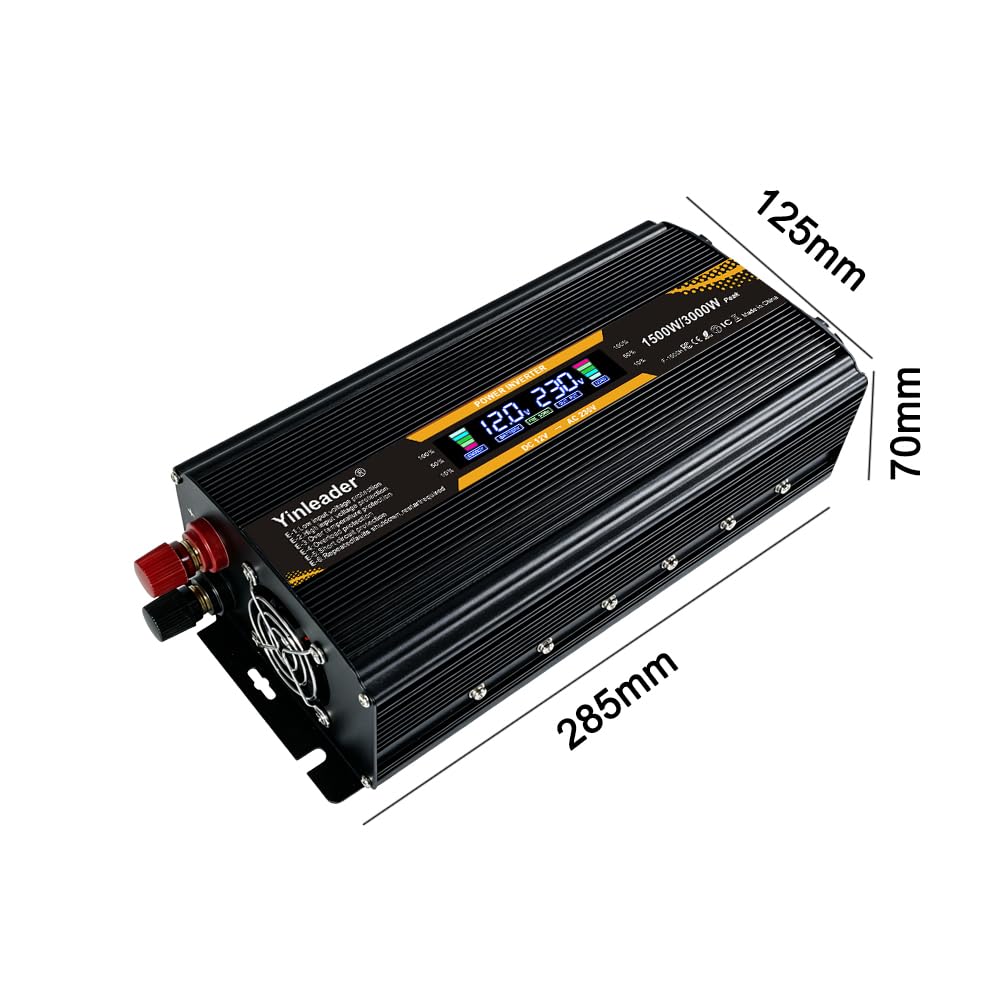 Yinleader konwerter napięcia 12 v 220v 1500W /3000W z ekranem LCD USB
