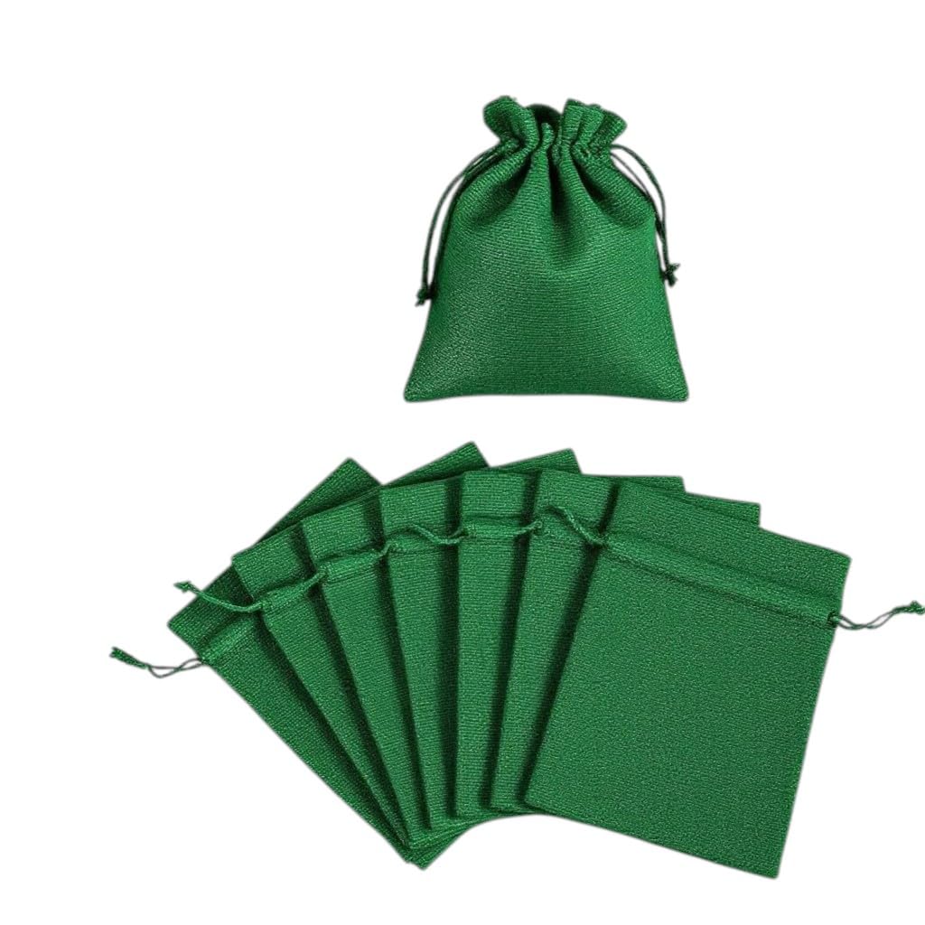 Moira Decorative Drawstring Potli Bags, Natural Jute, 7x5 Inch, Pack of 10, Gift Packaging, Party Favor (Green)-image-25