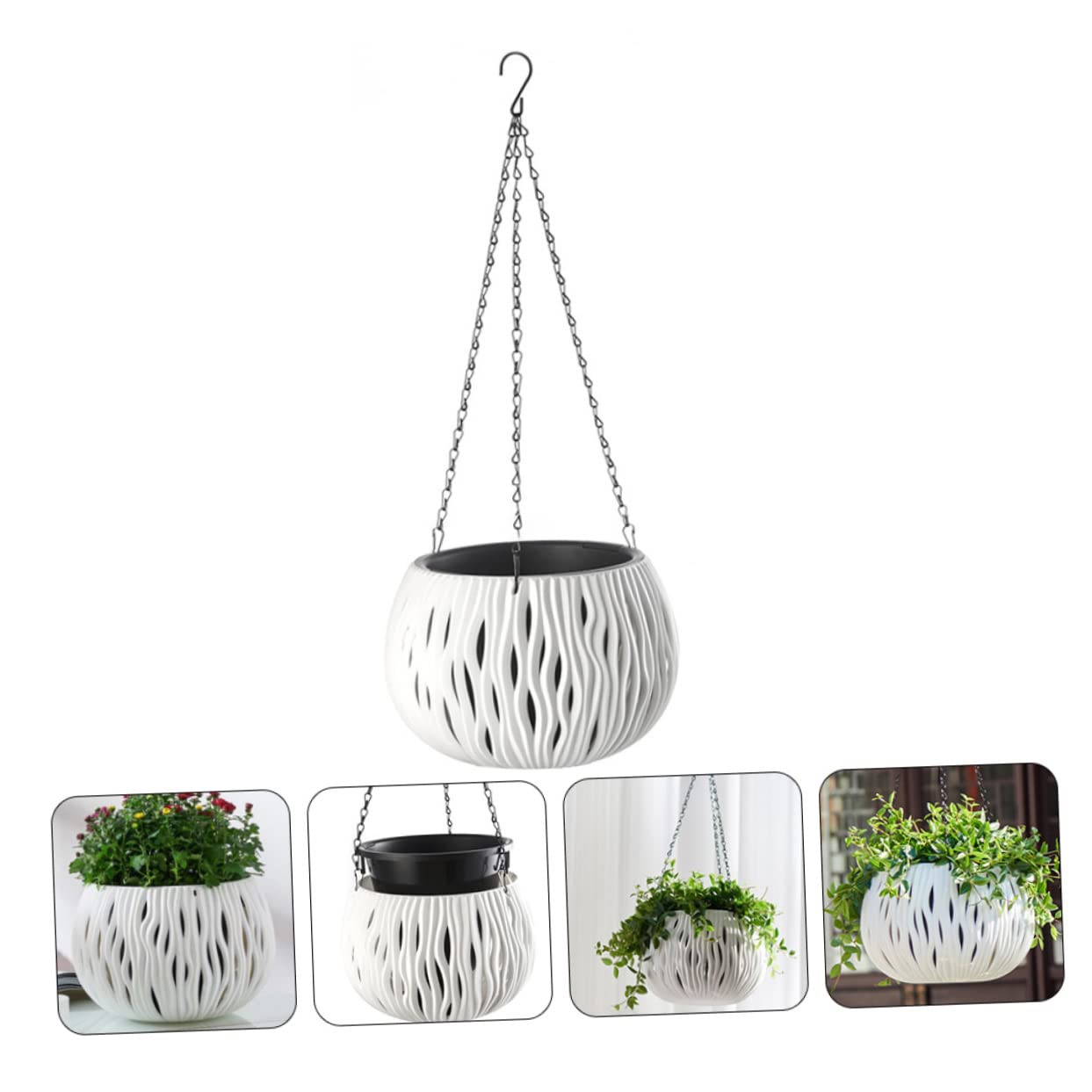 Happyyami Hängender Blumentopf aus Kunststoff mit Ketten Weißer Pflanzkorb im Korbdesign für Innen und Garten für Sukkulenten und Kakteen Geeignet