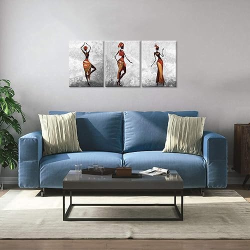 Miniatura 2 de DuoBaorom 3 piezas de arte de pared afroamericano abstracto, niña negra, tribu étnica africana, damas, bailarinas, pintura sobre lienzo para